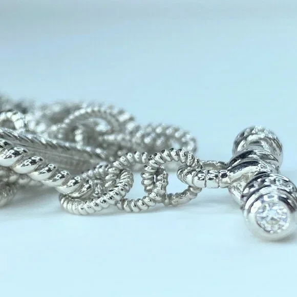 JR8834 Judith Ripka Sterling Silver Triple 3 Strand Oval Link CZ Toggle bracelet - Picture 7 of 8